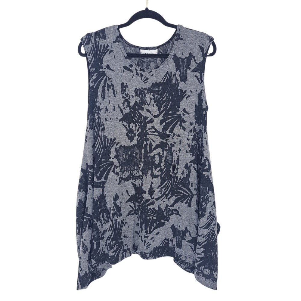 Bryn Walker Womens Grey Black Abstract Print Sleeveless Sharkbite Tunic Top M